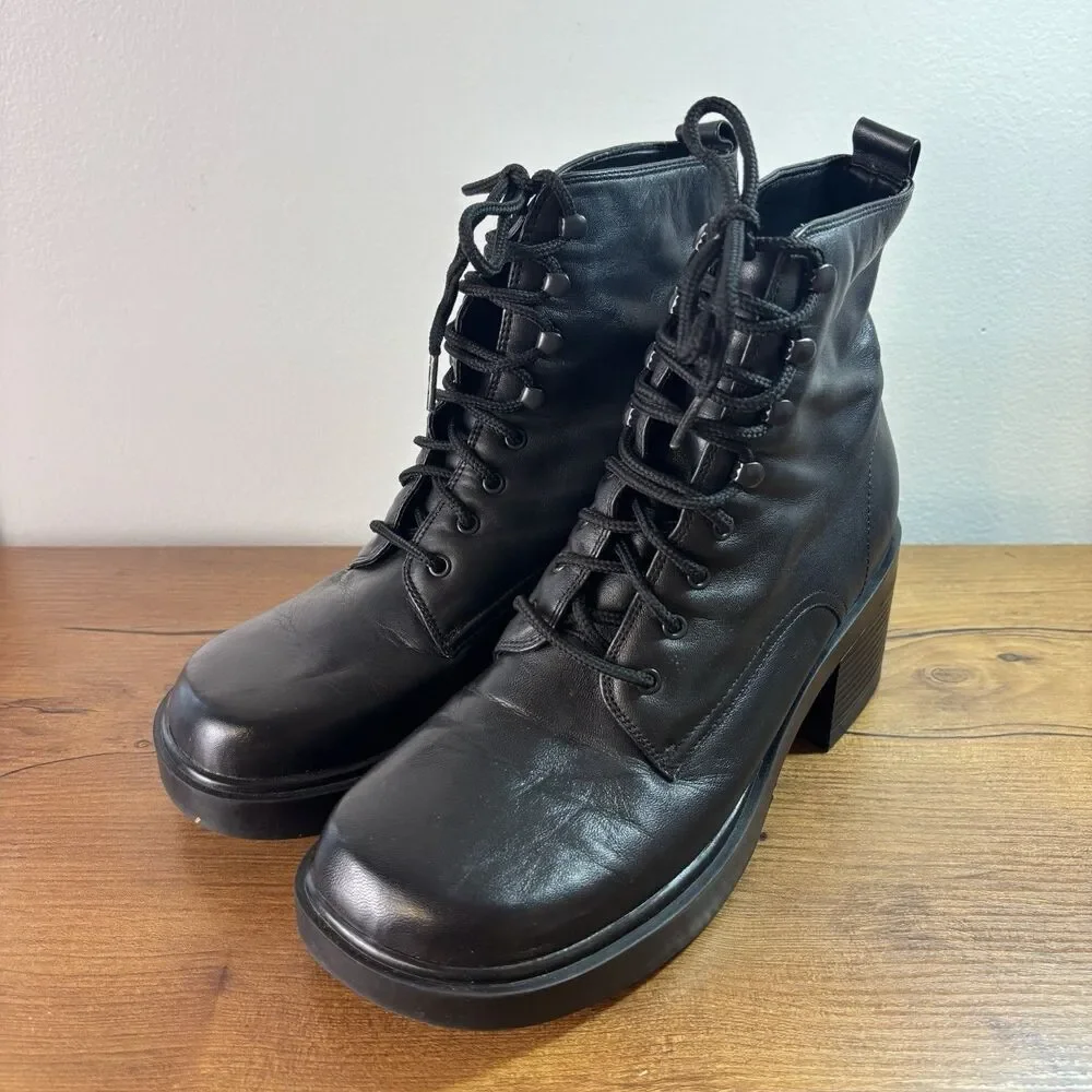 8 Vtg 90s Y2K Mister Black Leather Chunky Grunge Goth Platform Combat Boots